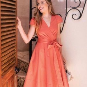 Gal Meets Glam Addison Cotton Tie Waist Fit & Flare Wrap Dress In Desert Rose 12